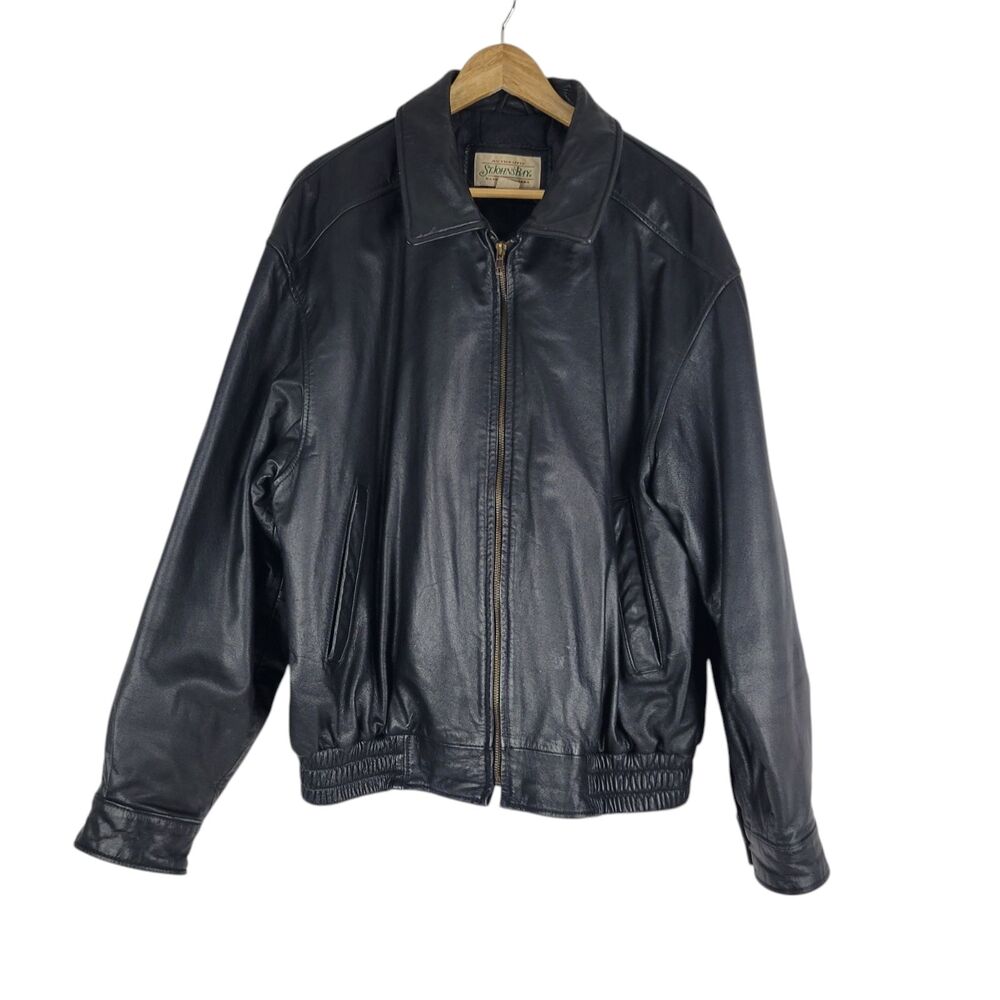 St. Johns Bay Jacket Coat Mens size XL Black Leather Bomber Quilted